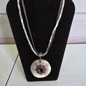 Avon Silver and Black Pendant Necklace